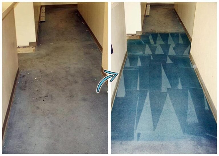 Hallway carpet restoration before and after